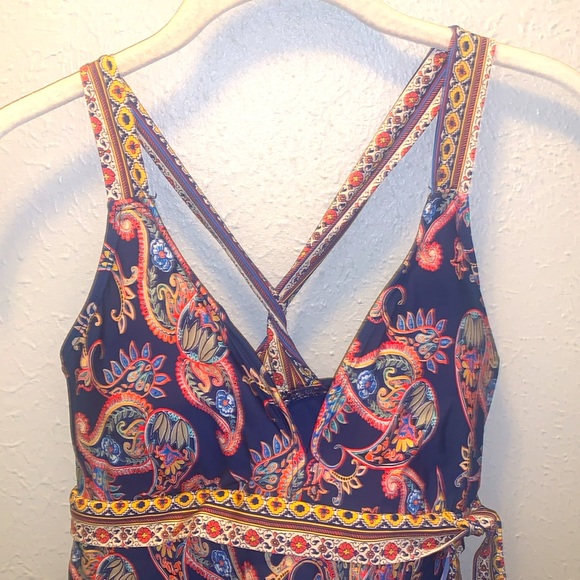 Alex Marie Boho 2 Piece Swim Top Only Navy Blue Women’s Sz Large - Picture 2 of 11